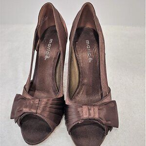 Maripe "Jezebel" Brown Pleated Fabric Heels w/ Bow-Bridal / Formal - Size 6.5